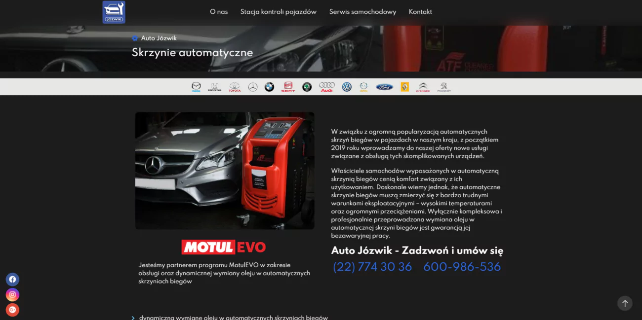 Strona internetowa dla serwisu samochodowego